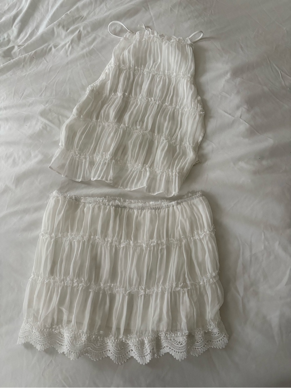 White Tiered Lace Mini Skirt - Women